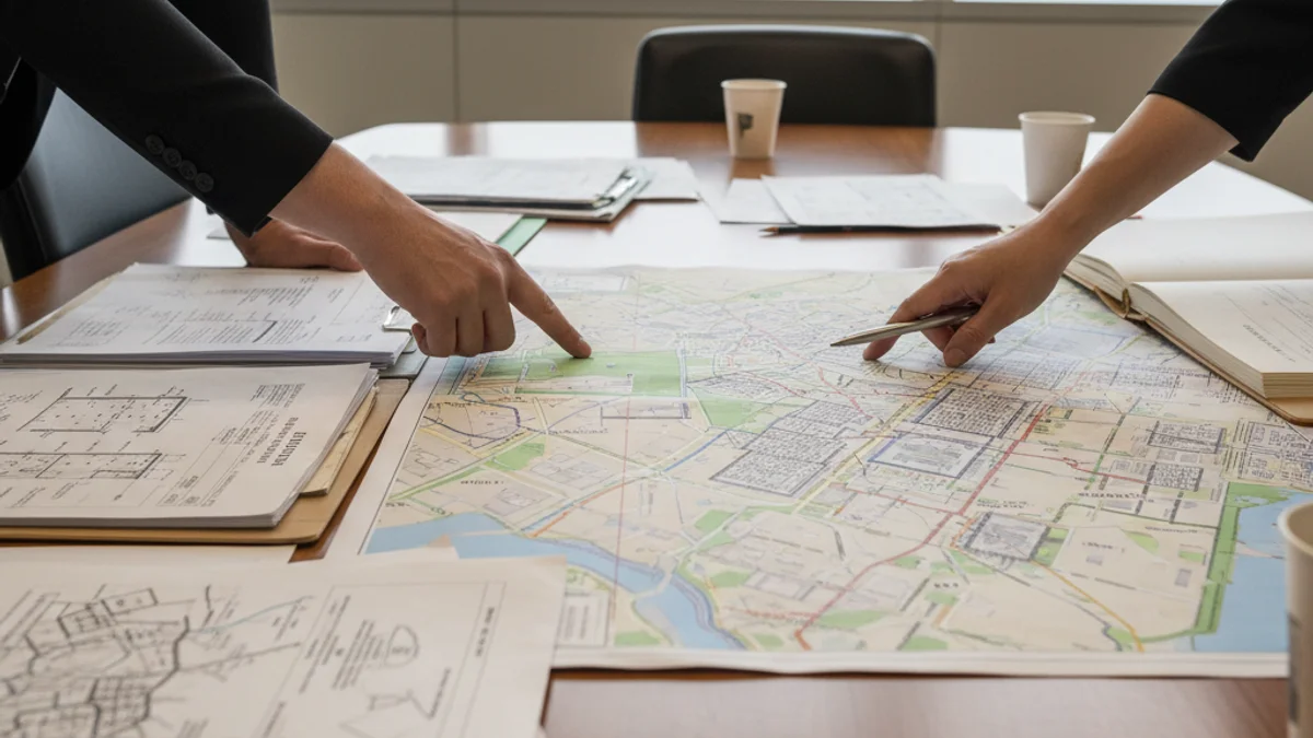 Documents de planificació urbanística o una vista general d'una zona en regeneració urbana.