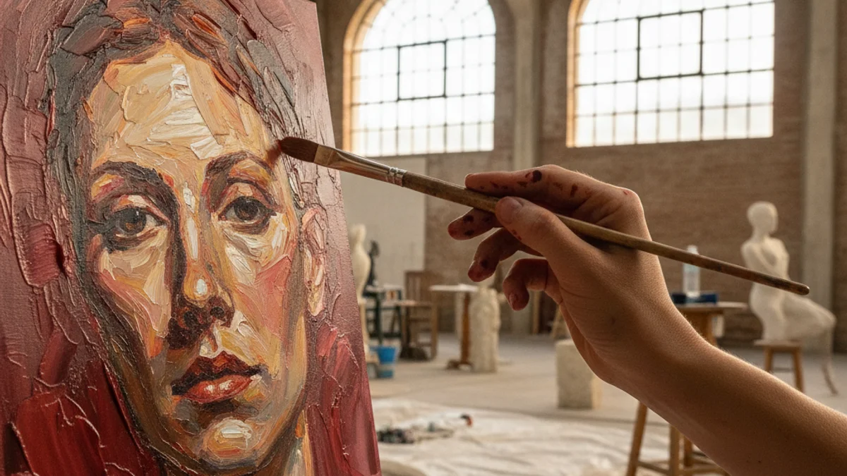 Generic image of an artist painting in an industrial art studio.