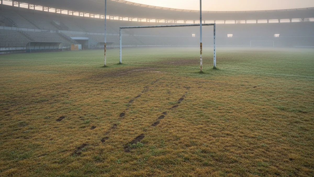 Imatge genèrica de la gespa d'un camp de futbol en mal estat.
