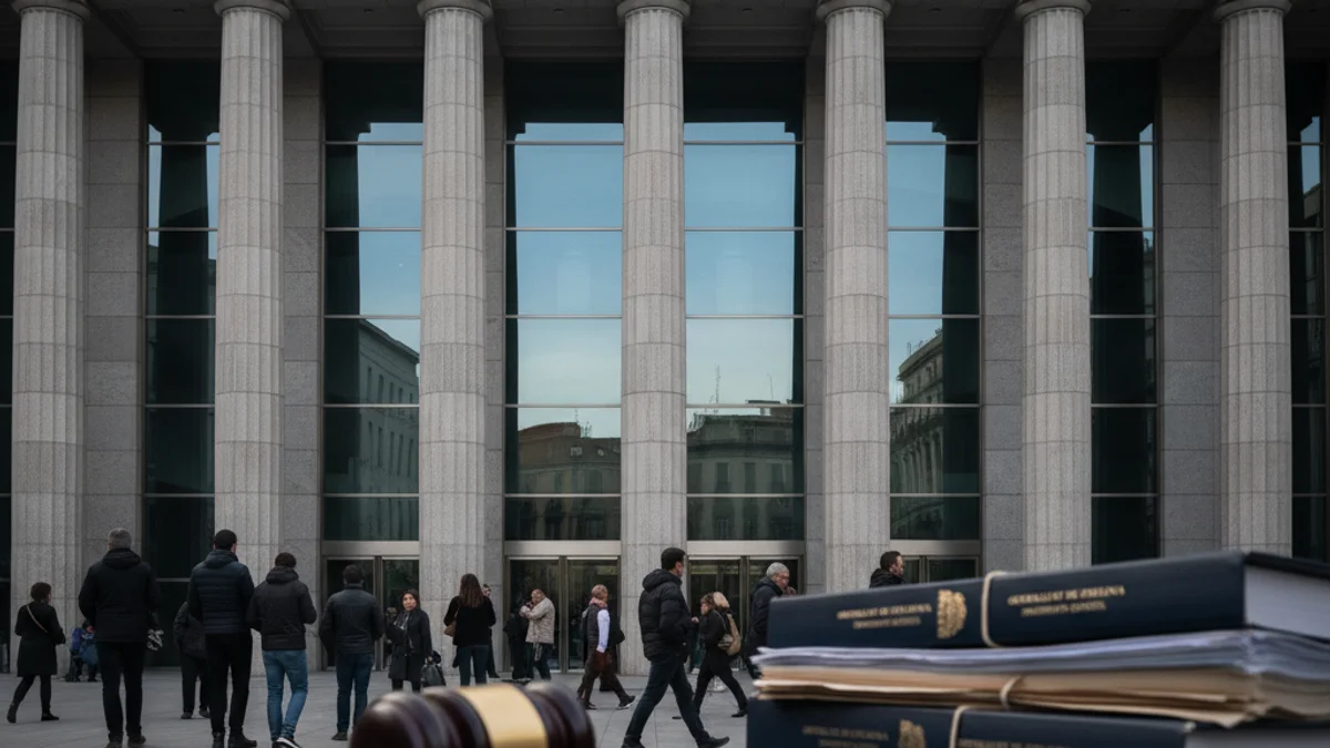 Imatge genèrica d'un edifici judicial amb elements que simbolitzen la justícia.