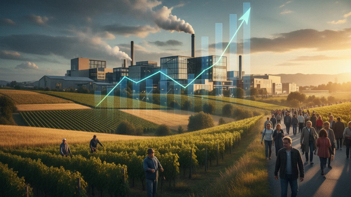 Imagen genérica de un paisaje industrial y agrícola que representa el crecimiento económico.