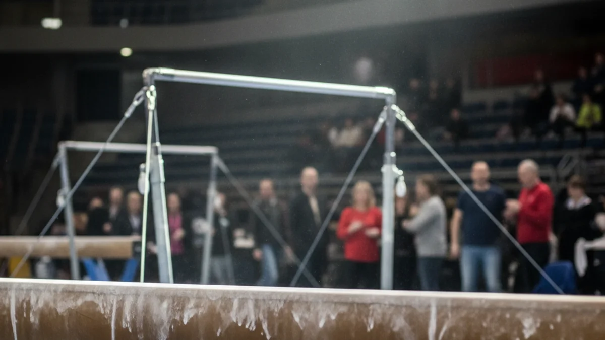Generic image of an artistic gymnastics pavilion with a balance beam.
