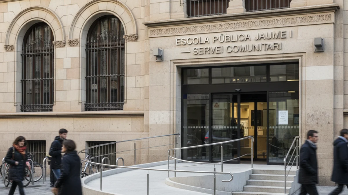 Imatge genèrica de la façana d'un centre educatiu urbà a Barcelona.