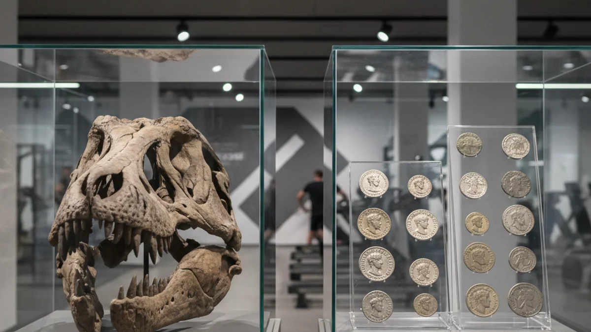 Imatge genèrica d'una vitrina amb fòssils i objectes arqueològics antics.