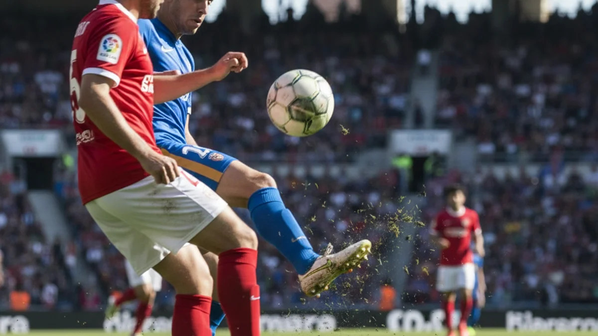 Imatge genèrica d'una acció de joc durant un partit de futbol de la Segona RFEF.