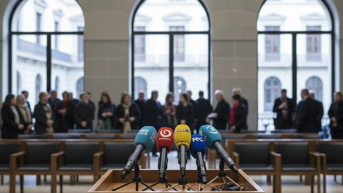 Imagen genérica de unos micrófonos en una sala de prensa institucional.