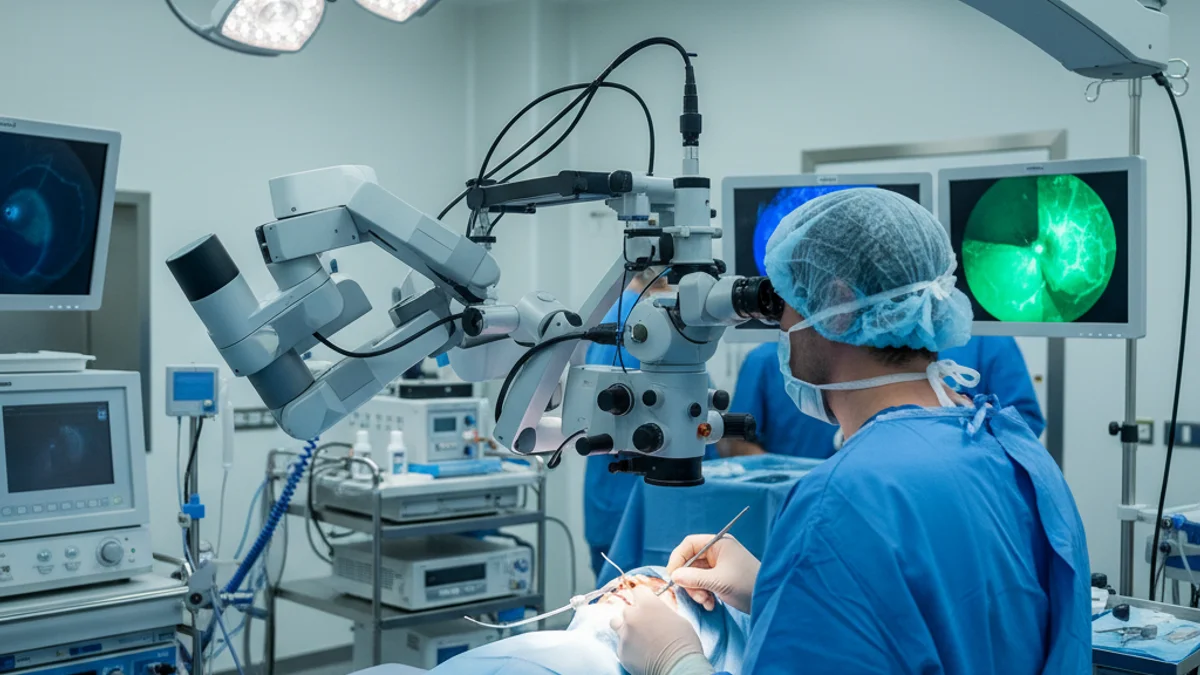 Generic image of an ophthalmology operating room with high-precision equipment.