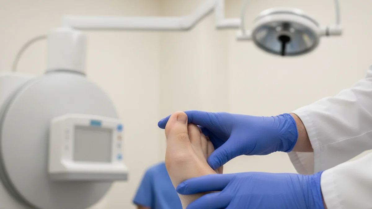 Imatge genèrica d'un professional sanitari realitzant una exploració podològica en un entorn hospitalari.