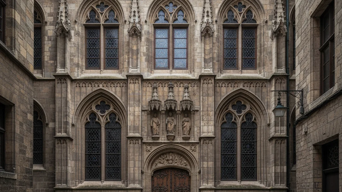 Imatge genèrica d'un edifici històric gòtic al centre d'una ciutat pirinenca, amb èmfasi en l'arquitectura.