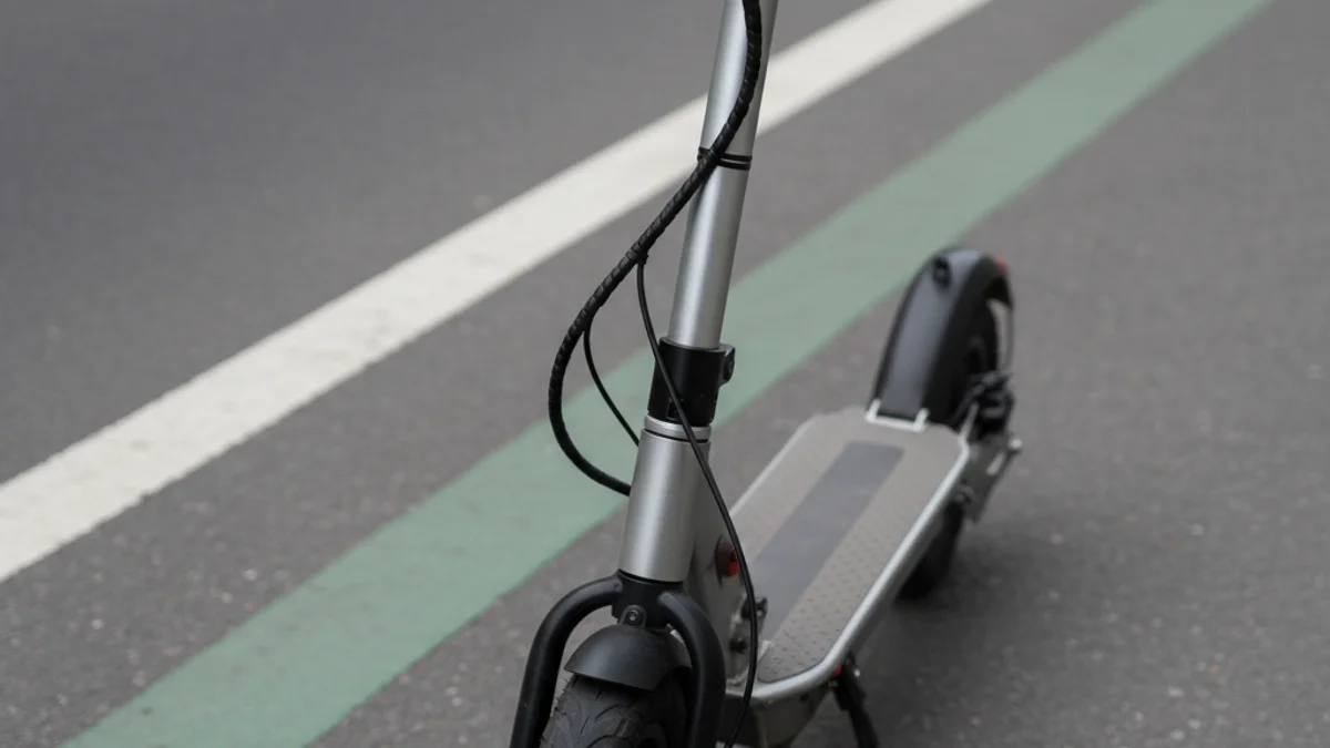 Un patinet elèctric circulant per un carril bici urbà.