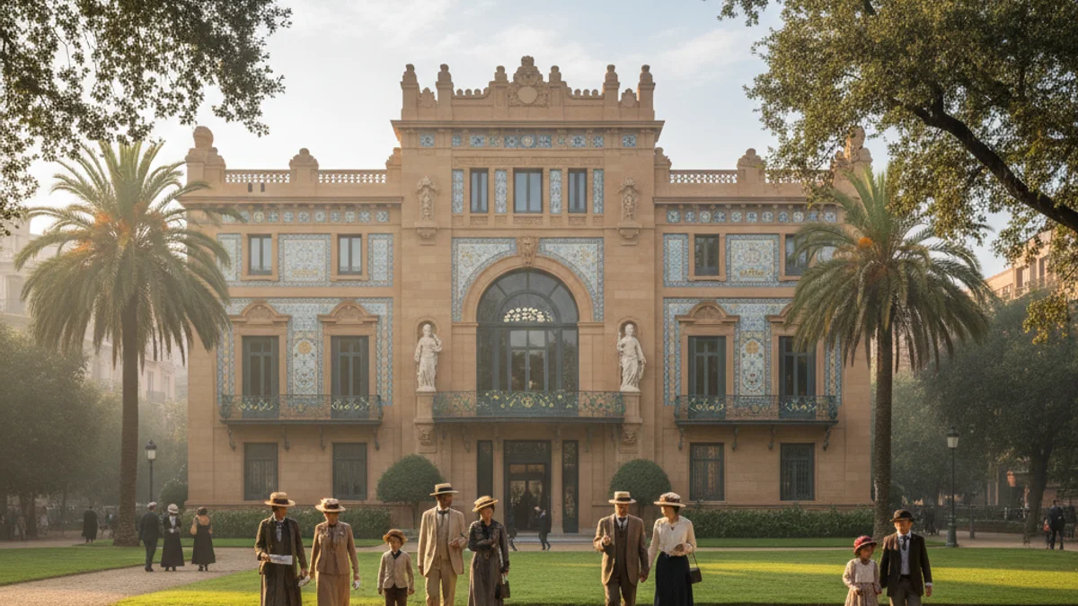 Imatge genèrica de l'exterior d'un edifici històric d'estil noucentista en un entorn de parc.
