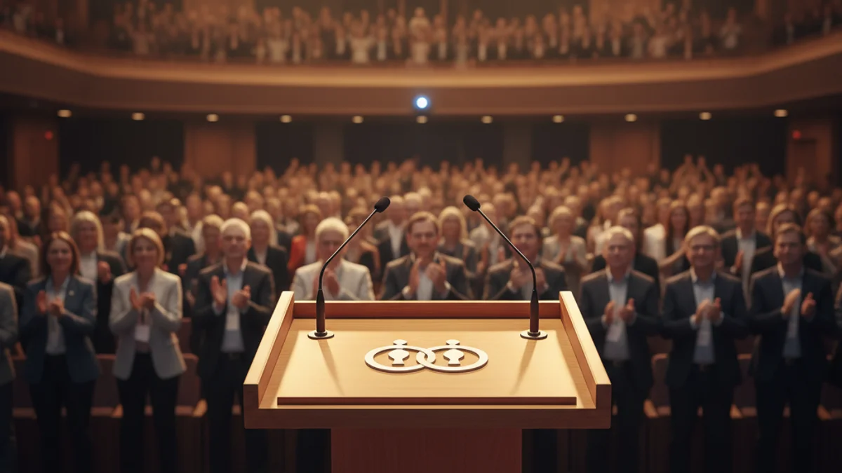 Generic image of a stage set up for an entrepreneurship conference.