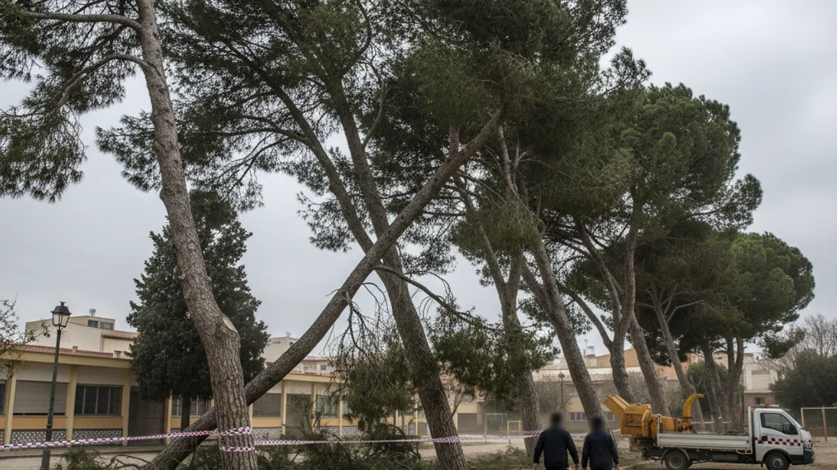 Imatge genèrica de treballs de manteniment d'arbrat en un centre educatiu.