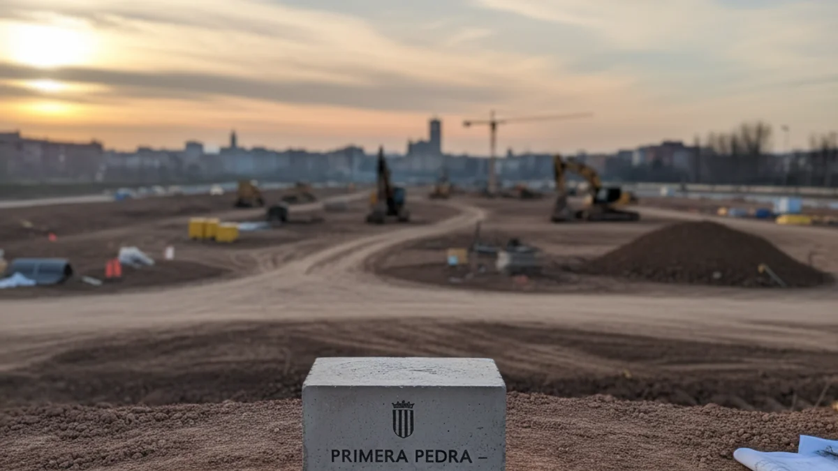 Imatge genèrica de la col·locació d'una primera pedra en un solar destinat a un nou centre comercial.