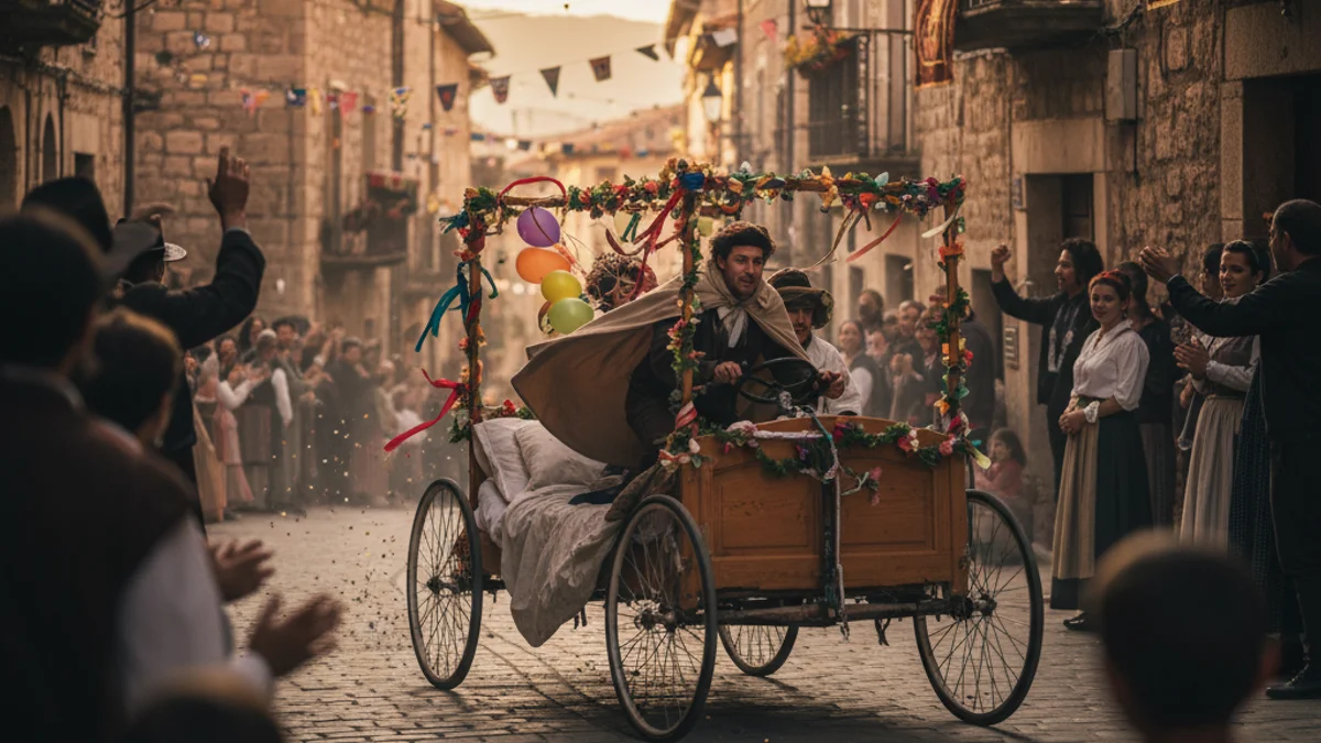 Imatge genèrica d'una cursa de llits tradicionals de Carnestoltes.