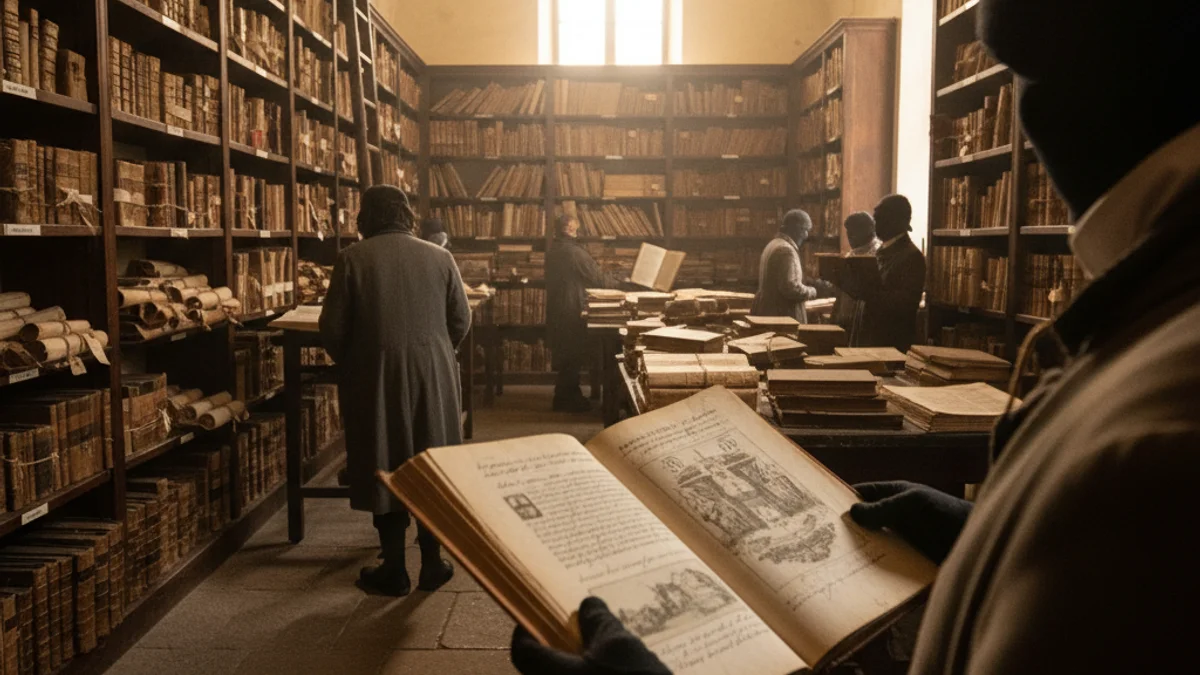 Imatge genèrica d'un arxiu històric amb llibres i documents antics.