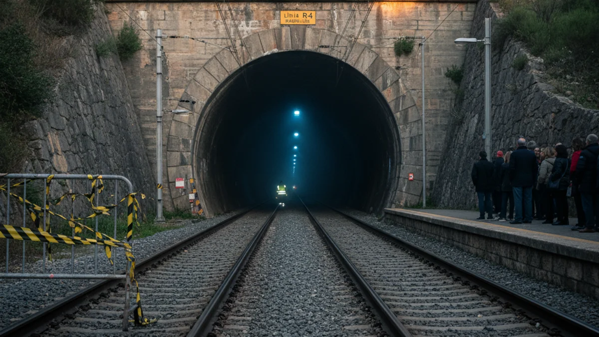 Imagen genérica de la entrada de un túnel ferroviario con las vías del tren.