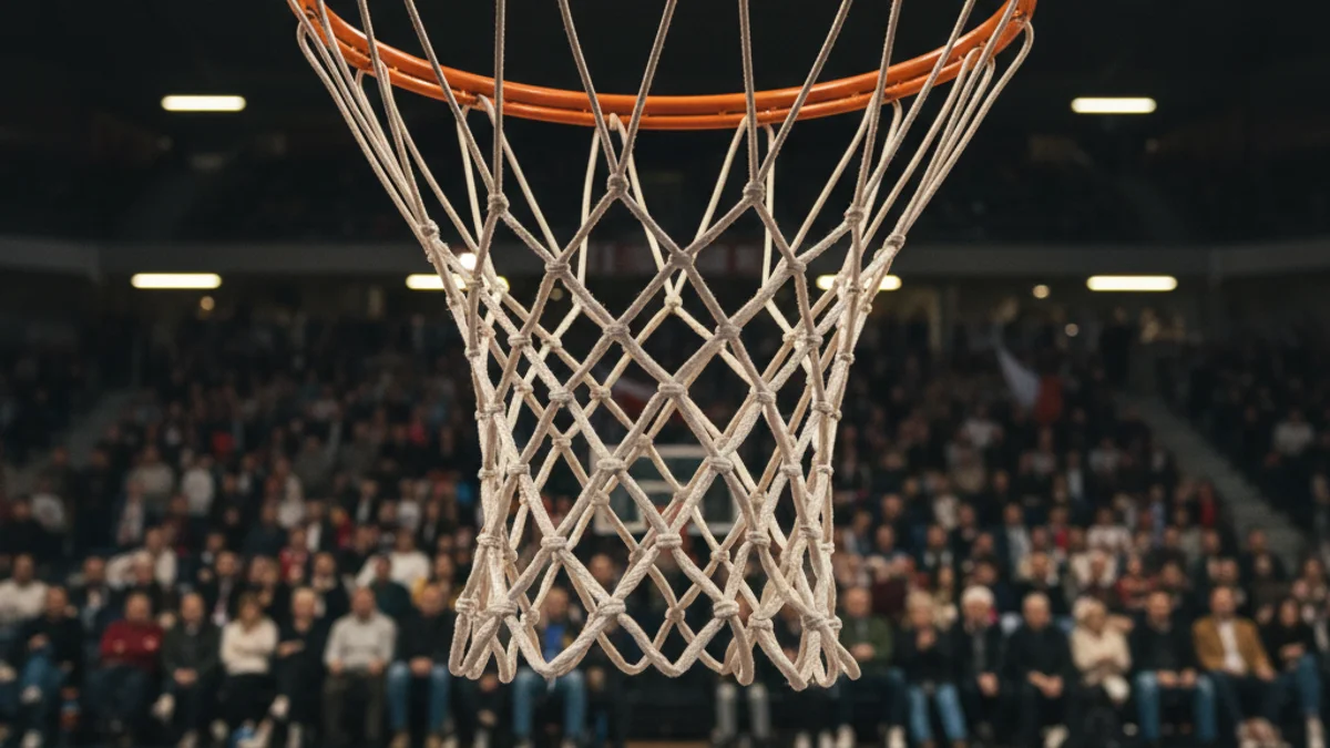 Imatge genèrica d'una cistella de bàsquet en un pavelló amb il·luminació professional.