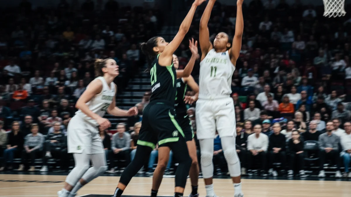 Imatge genèrica d'un partit de bàsquet femení amb jugadores en acció a la pista.