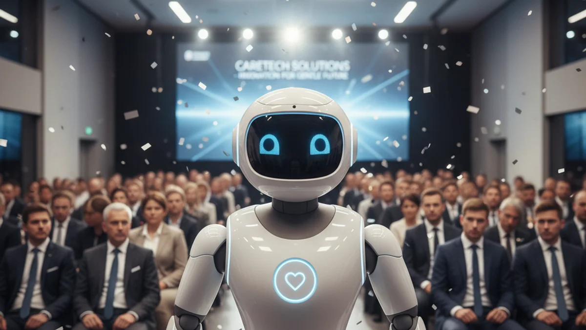 Imatge genèrica d'un robot assistencial presentat en un fòrum empresarial sobre tecnologia.