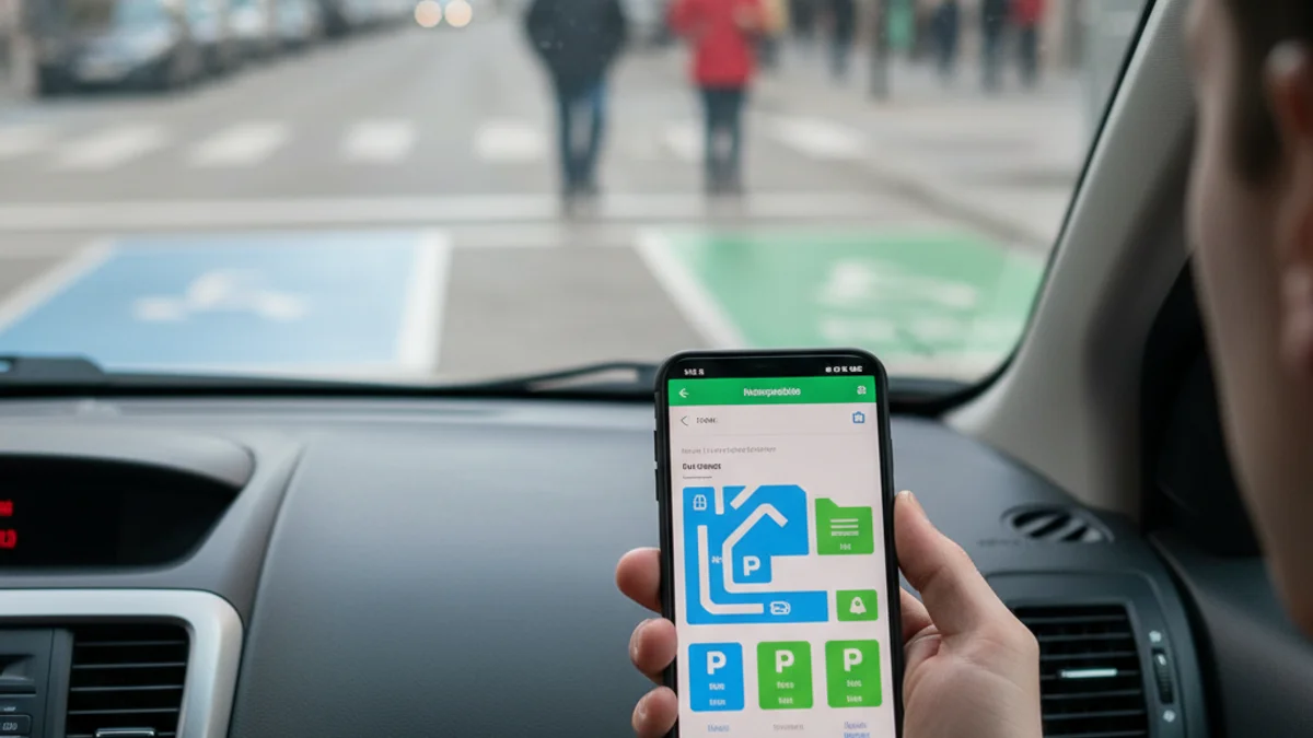 Imagen genérica de una persona utilizando una aplicación móvil para gestionar el estacionamiento en una zona regulada.