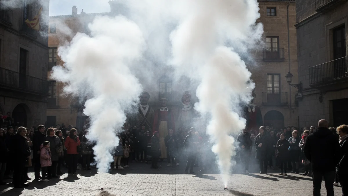 Imatge genèrica d'una plaça plena de fum durant una celebració tradicional de cultura popular.