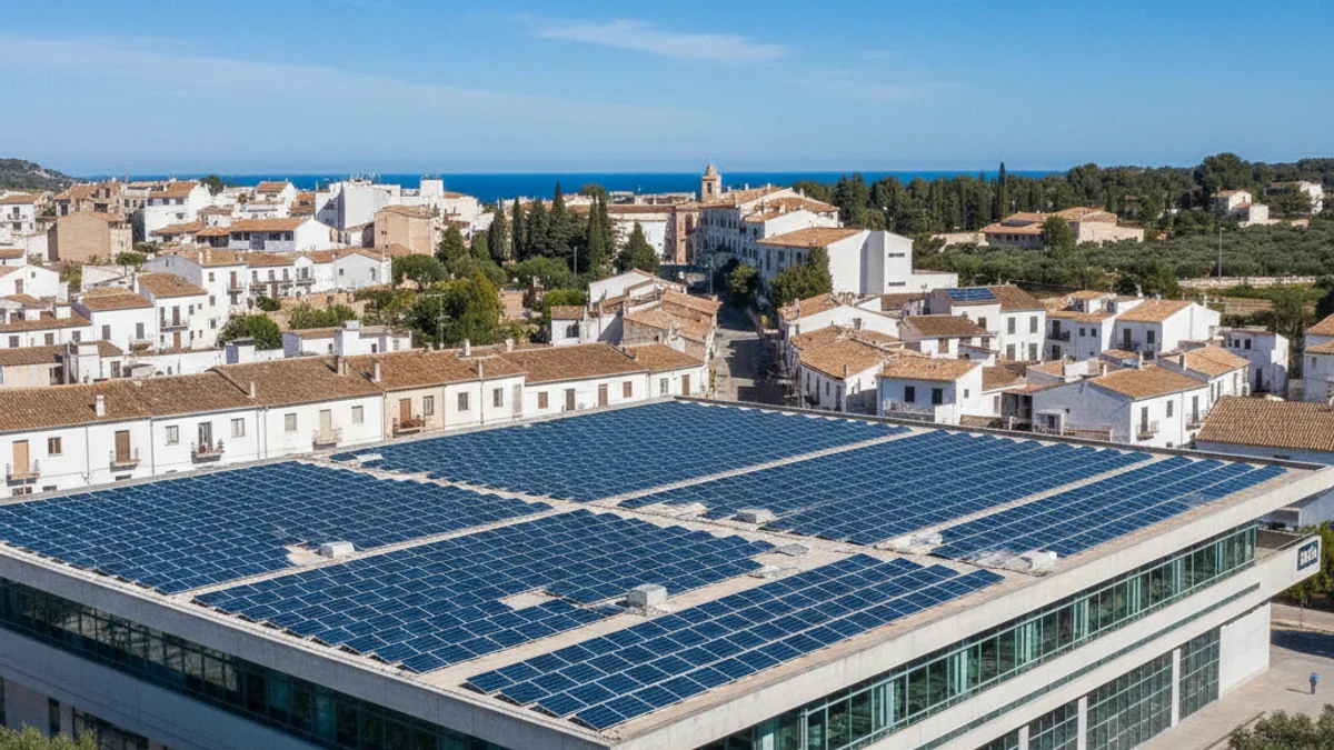 Generic image of photovoltaic panels installed on the roof of a municipal building.