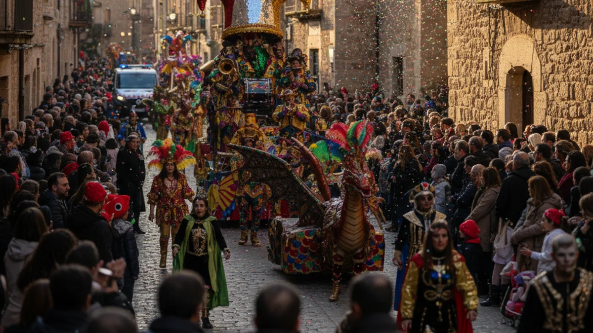 Imagen genérica de la celebración del Carnaval con carrozas y comparsas en la calle.