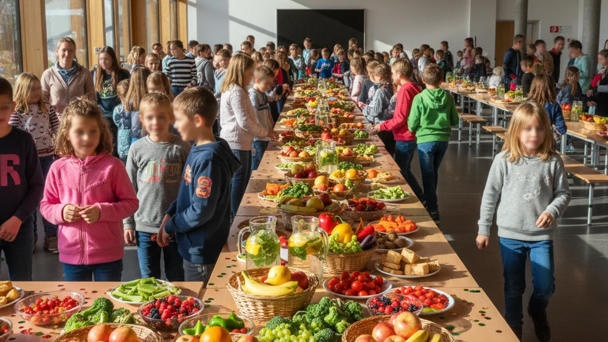 Generic image of a school event promoting healthy eating with local products.