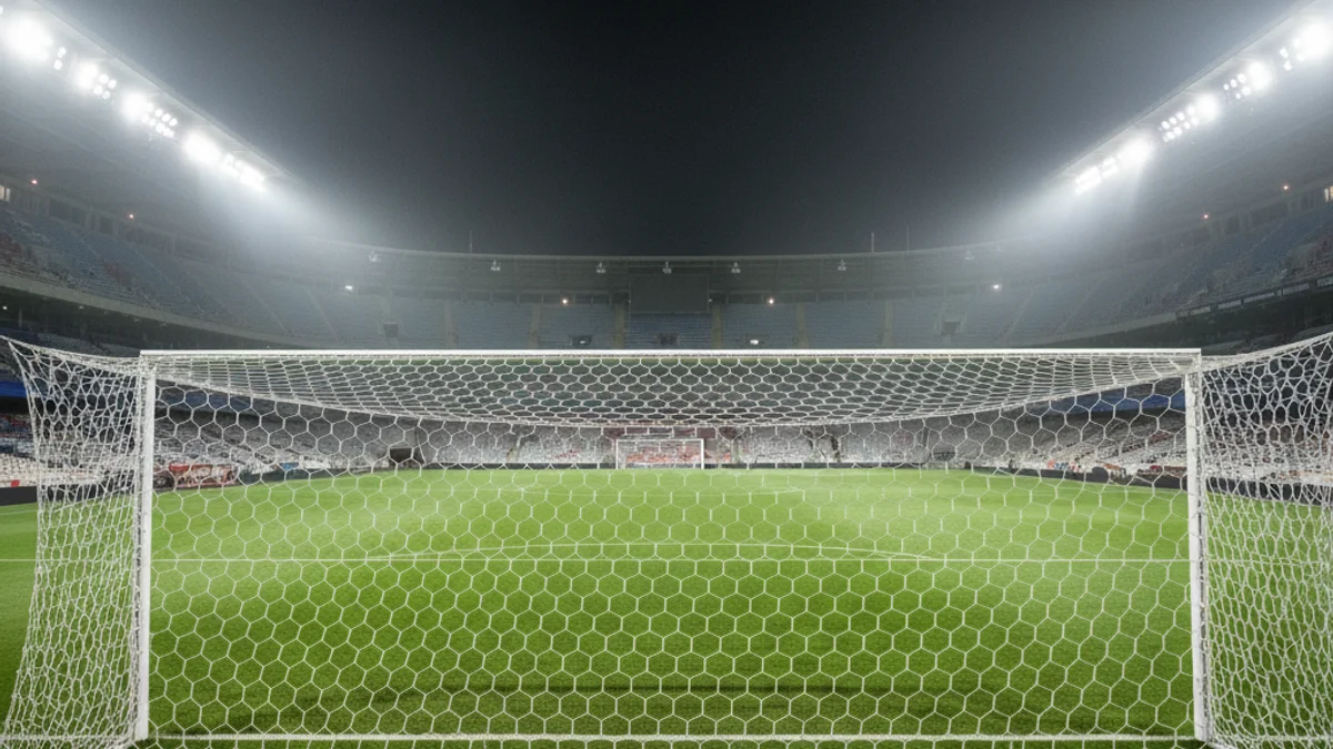 Imatge genèrica de la gespa d'un estadi de futbol sota els focus de nit.