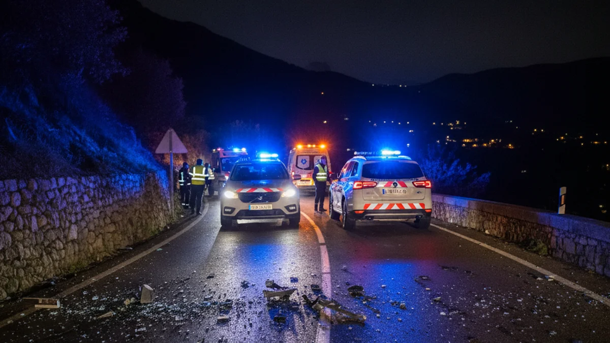 Imagen genérica de un accidente de tráfico nocturno con servicios de emergencia.