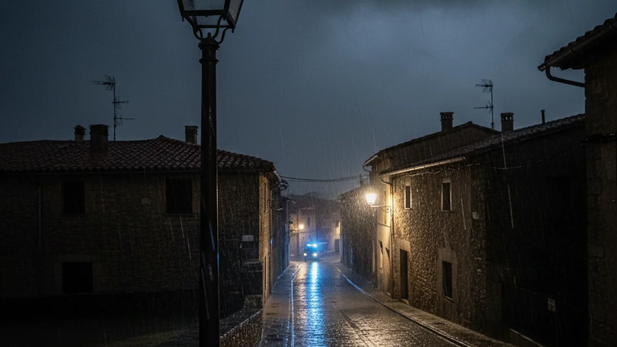 Generic image of a dark street during a storm representing a power outage.
