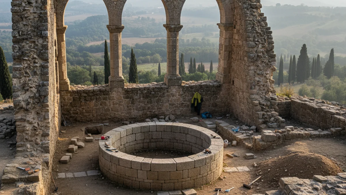 Imatge genèrica de les restes arqueològiques d'un castell medieval amb arcades de pedra.