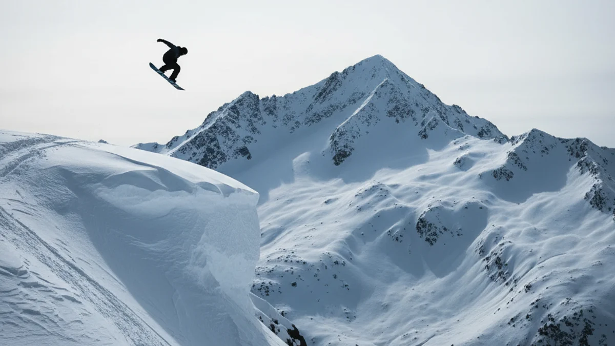 Imatge genèrica d'un snowboarder baixant per una muntanya amb neu fresca.