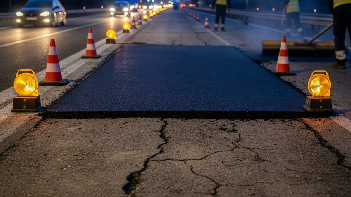 Imatge genèrica d'unes obres de reparació en una autovia amb cons de senyalització.