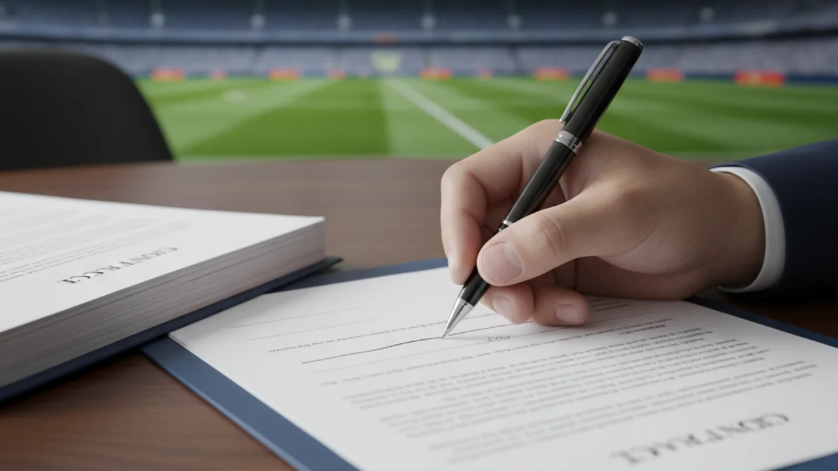 Imatge genèrica d'un jugador de futbol signant un contracte amb un club esportiu.