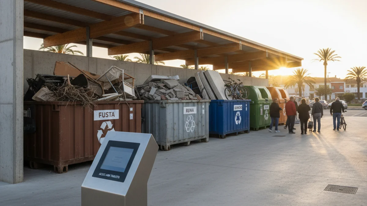 Generic image of a municipal recycling center with containers for different types of waste.