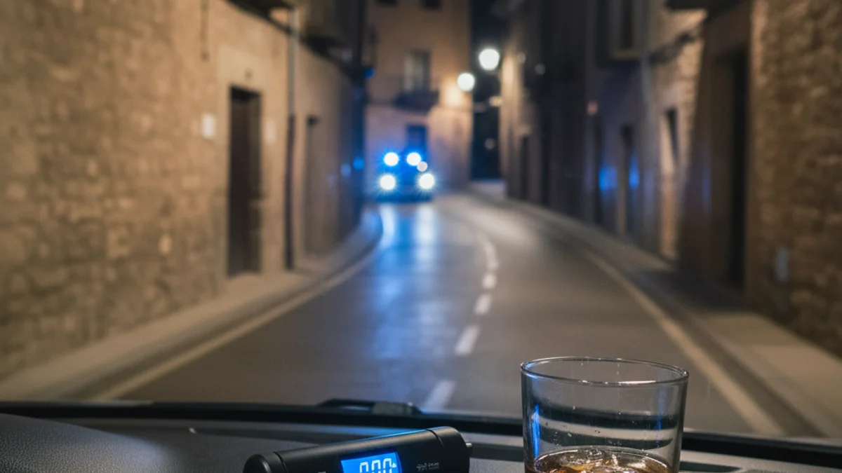 Imatge genèrica d'un control policial nocturn amb llums d'emergència blaves.