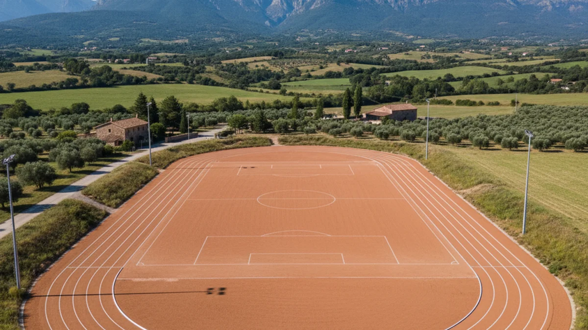 Imagen genérica de la nueva pista de atletismo de tierra en Puig-reig, la primera con medidas oficiales en la comarca.