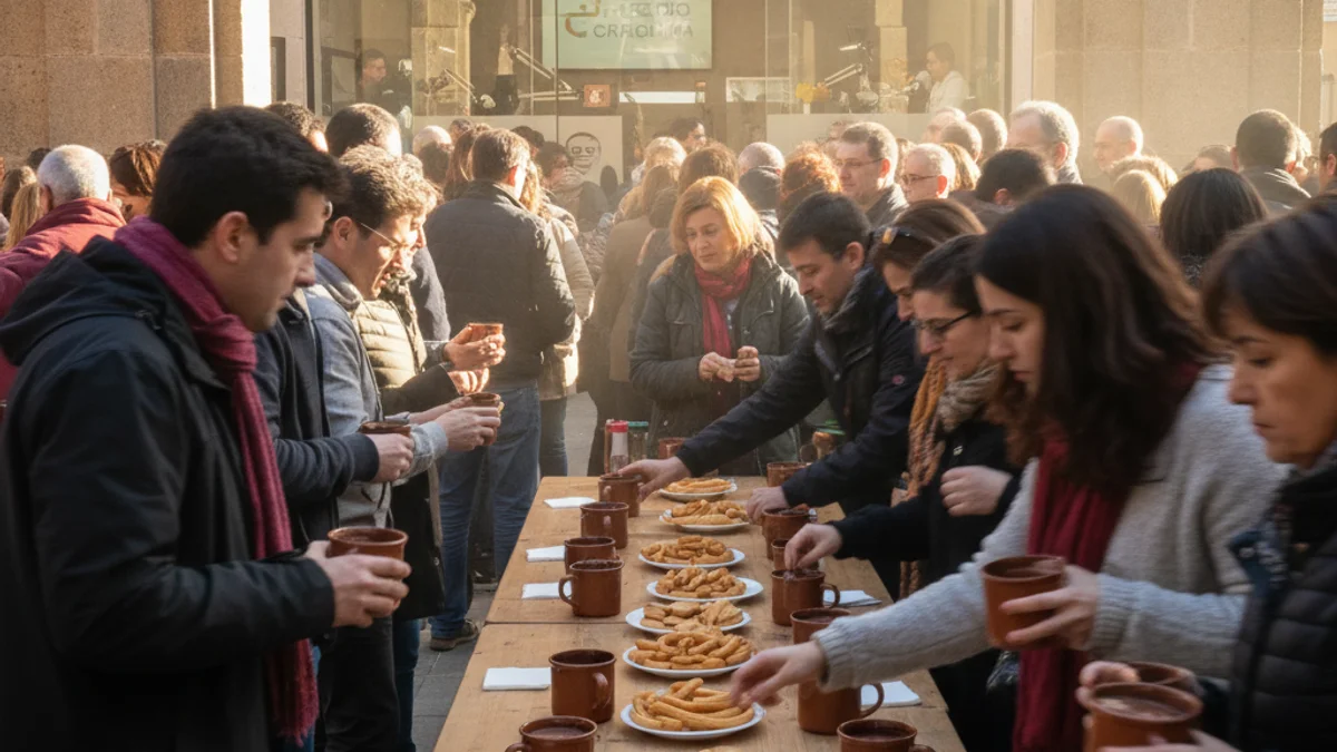 Generic image of a popular outdoor celebration with a chocolate feast in a town square.