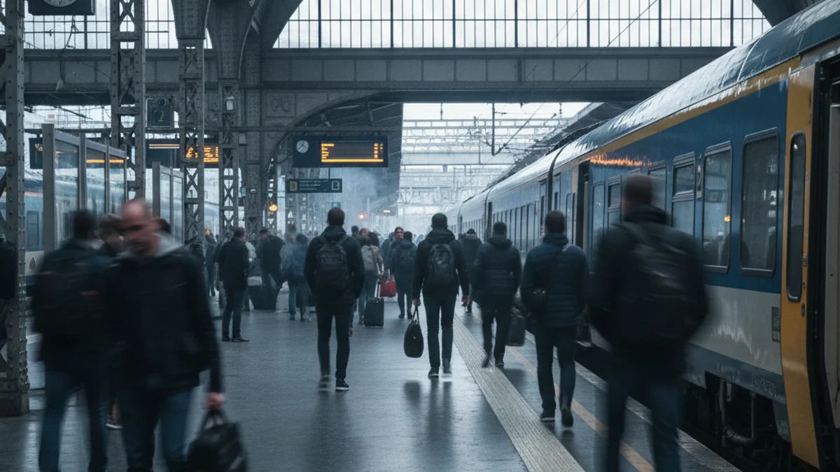 Imatge genèrica d'una andana de tren plena de passatgers esperant durant l'hora punta del matí.
