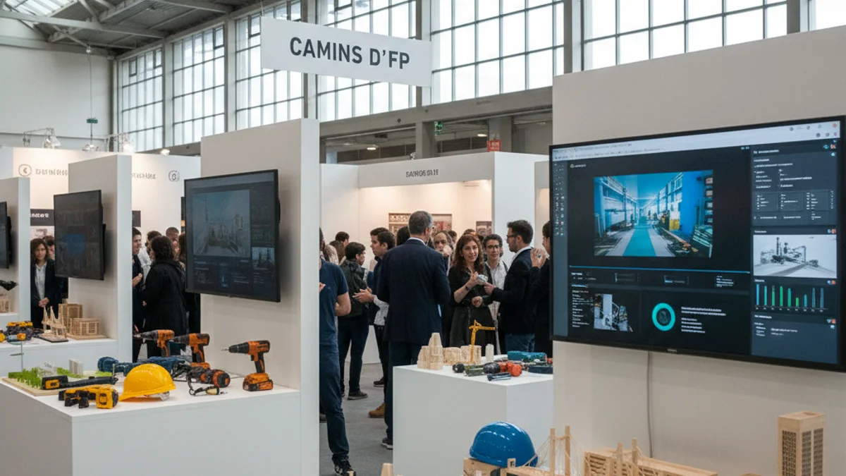 Imagen genérica de un pabellón ferial con estands dedicados a la formación profesional y la orientación laboral.