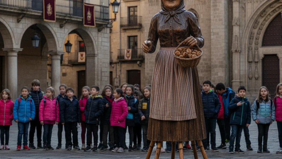 Imatge generica de la celebracio de la Vella Quaresma en una placa publica amb nens d'escola.