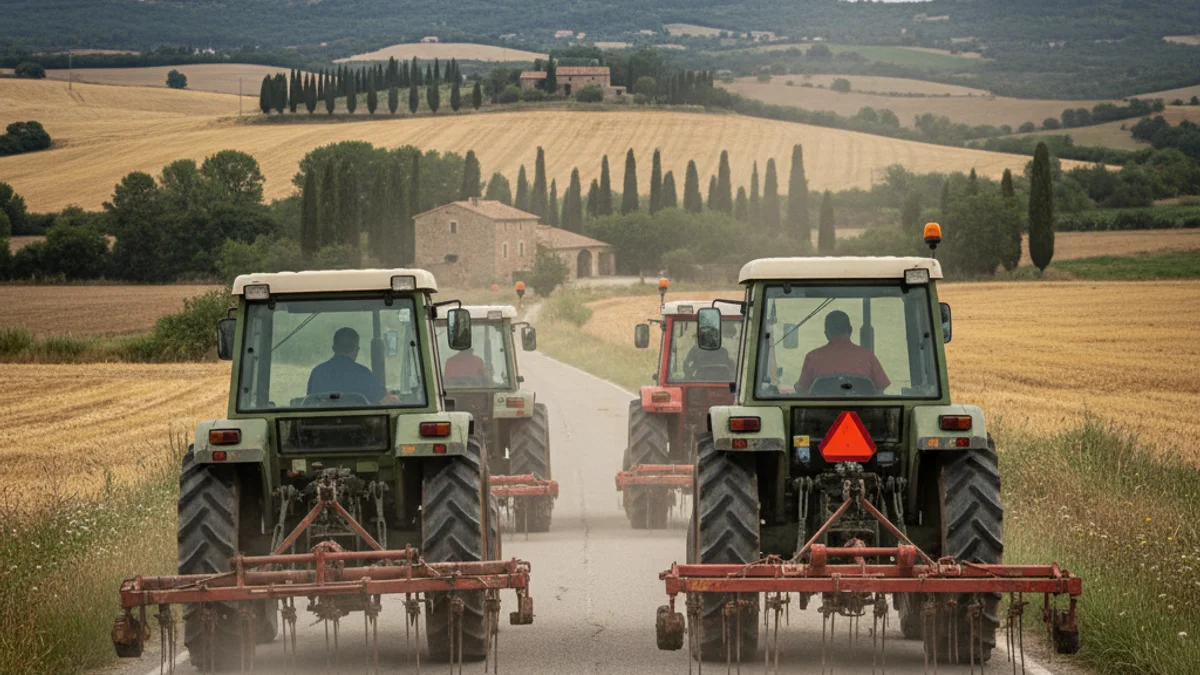 Tractors circulant lentament per una carretera catalana durant una protesta agrícola.