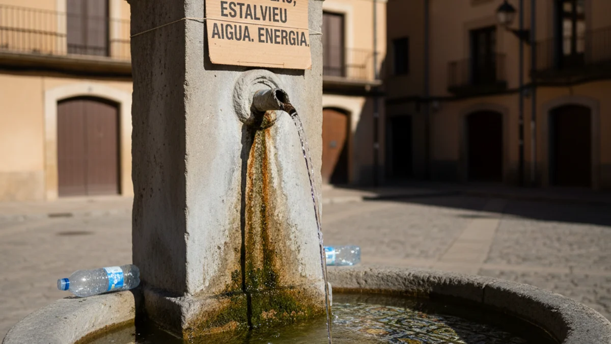 Imatge genèrica d'una font pública de pedra sense l'aixeta en una plaça històrica.