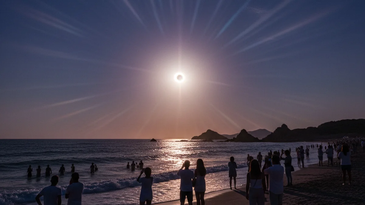 Imatge genèrica de l'eclipsi total de sol sobre l'horitzó del mar Mediterrani.