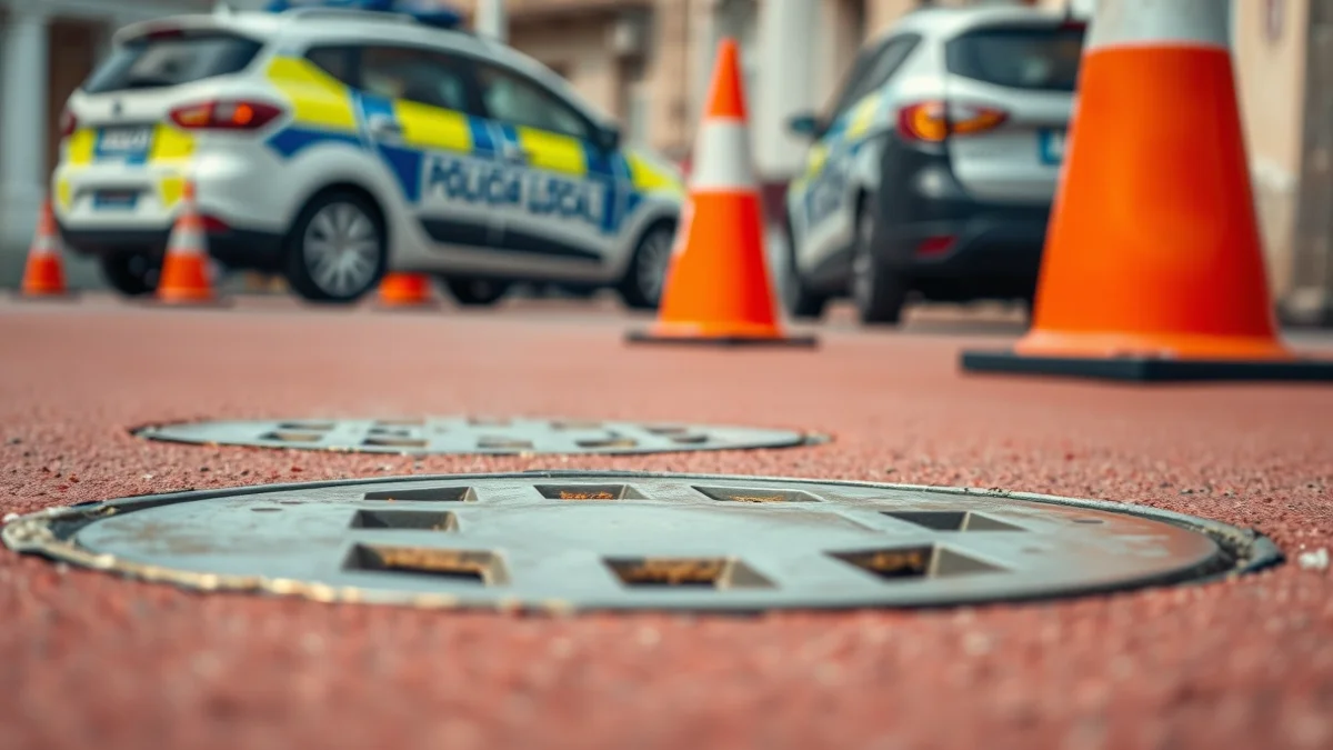 Imatge genèrica d'unes obres de manteniment en un carrer de vianants amb asfalt vermell.