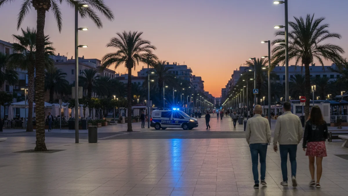 Imatge genèrica d'un carrer de Salou amb la presència de patrulles policials per garantir la seguretat.