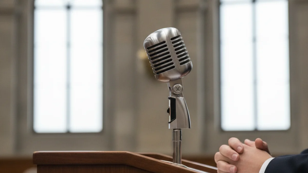 Imatge genèrica d'un micròfon en un faristol, simbolitzant una declaració política o una entrevista radiofònica.