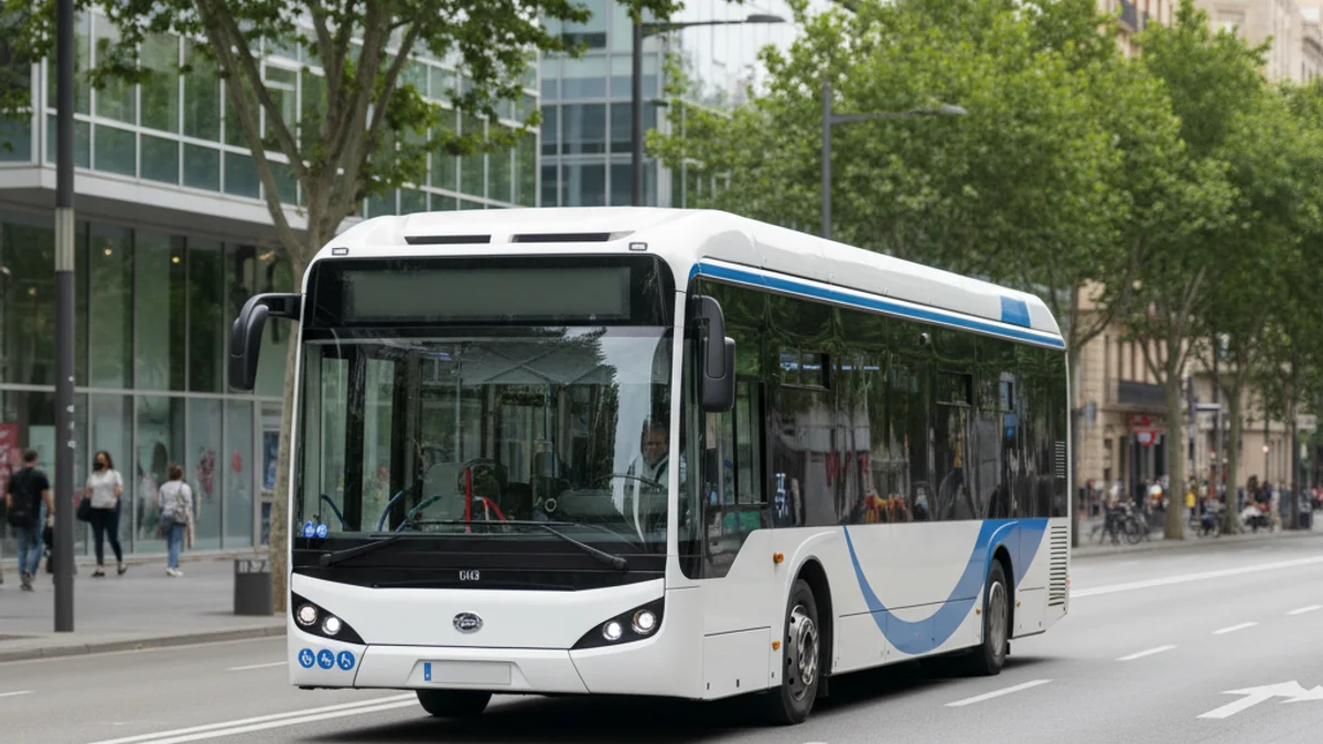 Imatge genèrica d'un autobús elèctric modern circulant per una via urbana.